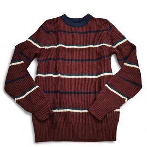 Men's Striped Sweater - Maroon and Navy By Amnesia Size S/P